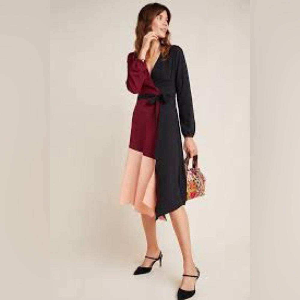Hutch Anthropologie Radisha Colorblocked Midi Wrap Dress Size M Party Office
